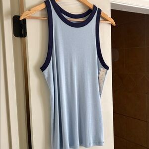 Light Blue Tank Top with Navy Trim